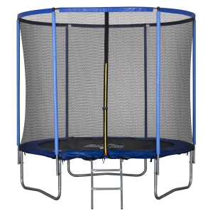 HOMCOM Trampolino Elastico da Esterno, Tappeto Elastico per Adulti da Giardino con Rete di Sicurezza e Bordo Imbottito, Giochi da Giardino e Casa, Ø244x240cm, Blu e Nero