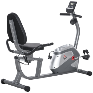 HOMCOM Cyclette Orizzontale con Seduta Regolabile, 8 Resistenze e Monitor LCD, 121.5-136x62.5x98cm, Grigio