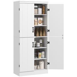 HOMCOM Aparador Alacena de Cocina con 4 Puertas y 6 Estantes Mueble Auxiliar de Estilo Moderno 76x40x176,7 cm Blanco