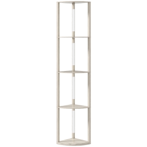 HOMCOM Lampadaire sur Pied Salon, Lampadaire avec Étagères d'Angle à 4 Niveaux, Lampe LED Dimmable, 41x29,5x163,5cm, Chêne