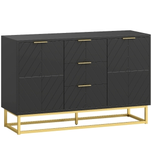 HOMCOM Aparador Auxiliar Armário de Armazenamento com 3 Gavetas e 2 Armários com Prateleira Ajustável 120x40x76 cm Preto