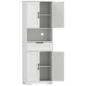 HOMCOM 172 cm Tall Kitchen Pantry Cupboard w/ Small Open Counter, Freestanding Kitchen Cabinet w/ 2 Adjustable Shelves, White