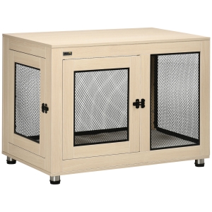 PawHut Hundebox Hundekäfig, Modernes Design, verriegelbar, 2 Türen, 94 cm x 60 cm x 71,5 cm, Natur + Schwarz