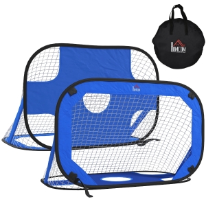 HOMCOM Fußballtore, Pop Up Tor, Tragbares Fußballnetz, 2er Set Minitore, mobil mit Tragetasche, Faltbar, Blau, 123 x 80 x 80 cm