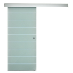 HOMCOM 90cm Sliding Glass Door with Hardware Track Kit, Frosted Tempered Glass with Stripe Pattern, Round Handle