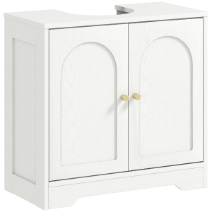 HOMCOM Móvel para Lavatório Pousar com 2 Portas em Arco Puxadores Dourados para Lavatório com ou sem Pedestal 60x30x65 cm Branco