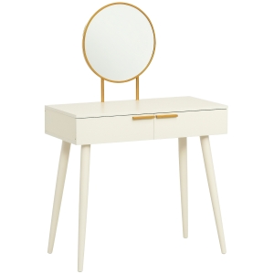 HOMCOM Tocador con Espejo Redondo Mesa de Maquillaje con 2 Cajones Estilo Moderno para Dormitorio Vestuario 80x40x123 cm Blanco