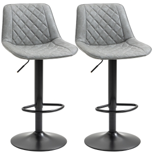 HOMCOM Juego de 2 Taburetes de Bar Giratorios Altura Ajustable 86-106 cm Tapizada en Cuero Sintético Respaldo y Reposapiés Gris