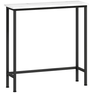 HOMCOM Consola Recibidor Estrecha con Superficie con Efecto Mármol y Marco de Metal 75x24x76 cm Blanco y Negro