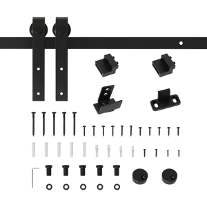 HOMCOM Mini Herraje para Puerta Corredera 200 cm Kit de Accesorios para Puerta Corrediza de Madera con 2 Rieles de Acero al Carbono Carga 20 kg 200x0,4x18 cm Negro