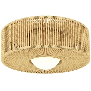 HOMCOM Candeeiro de Teto com Lâmpada LED G9 20W 3000 K Candeeiro de Teto Boémio com Ecrã de Corda de Linho Ø30x16 cm Castanho Claro