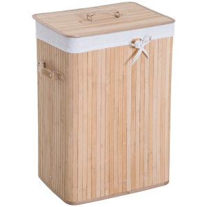 HOMCOM Cesto para la Ropa Sucia Plegable con Tapa Cubo para la Colada Rectangular con Asas 40x30x60 cm Natural
