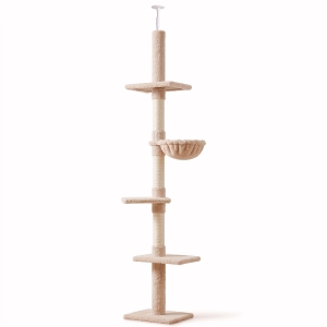 PawHut kattenboom krabboom kattenkrabboom met sisalpalen in hoogte verstelbaar beige