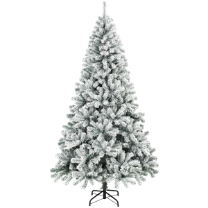 HOMCOM Árvore de Natal Nevada 180 cm com 650 Pontas em PVC Ignífugo, Ramos Articulados, Montagem Rápida, Verde e Branco