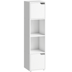 HOMCOM Estante para Livros com 2 Portas Estante Estreita de 4 Níveis com 2 Prateleiras Abertas 30x29x119 cm Branco