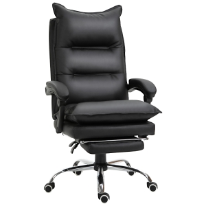 Vinsetto Bürostuhl Ergonomischer Schreibtischstuhl mit Armlehne, Fußstütze, Höhenverstellbarer Drehstuhl aus Kunstleder, Gepolstert Computerstuhl, Schwarz