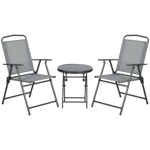 Outsunny Set de Grădină 3 Piese cu 2 Scaune 53.5x64x93 cm și Măsuță de Cafea Ø45x50 cm, din Metal, Gri Deschis