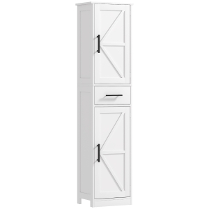 HOMCOM Coluna de Casa de Banho com 2 Prateleiras Ajustáveis Armário Alto de Casa de Banho Estreito Estilo Rústico 40x30x170 cm Branco
