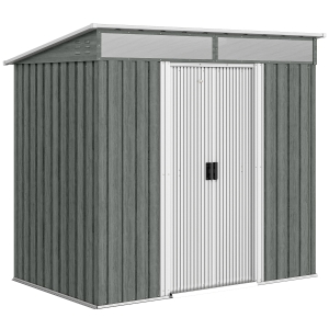 Outsunny Abrigo de Jardim Exterior 2 m² 195x122x181,5 cm Abrigo Metálico com Base SEM CHÃO 2 Portas de Correr Janelas Cinza Claro
