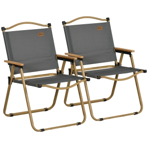 Outsunny Campingstühle, 2 x Strandstuhl, faltbar, Stahl, Holzoptik, Dunkelgrau