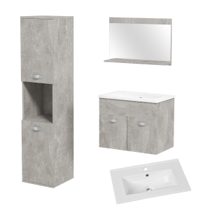 kleankin Ensemble de Meubles de Salle de Bain 4 Pièces, Mural, avec Miroir, Meuble sous Vasque, Lavabo et Armoire Haute, gris
