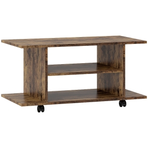HOMCOM Suport Modern pentru TV cu Rafturi, Roți Pivotante și Frâne, 80x40x40 cm, Maro Rustic