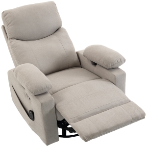 HOMCOM Elektrische relaxfauteuil met draaifunctie en schommelfunctie, massage & warmte, 3D-armleuningen, USB-C/USB-aansluitingen, lichtgrijs