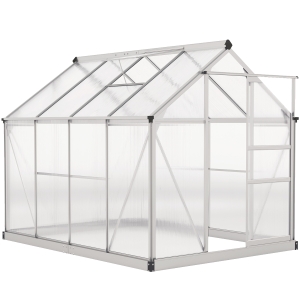 Outsunny Gewächshaus, Treibhaus, mit Dachfenster, Schiebetür, transparent, Polycarbonat+Aluminium, 190 x 252 x 201cm