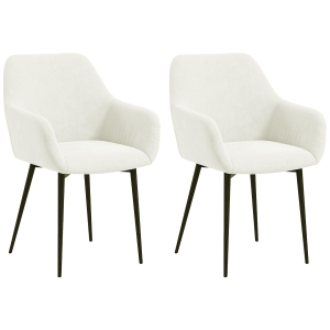 HOMCOM Set 2 Scaune de Dining Nordice Tapițate cu Brațe Curbate din Material Catifelat, 54x57x80 cm, Crem