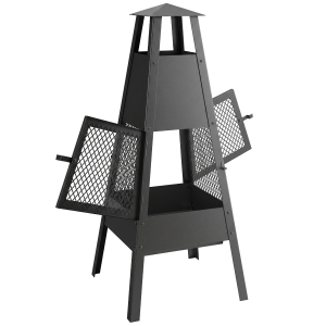Outsunny Braseiro de Exterior com Chaminé Cónica 41x40,5x97 cm em Aço Carbono com Malha de Proteção para Pátio e Terraço Preto