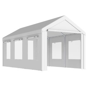 Outsunny Abri de Voiture Tente de Garage Protection UV30+ Hauteur Réglable 6 Fenêtres et Moustiquaire 3x6m Blanc
