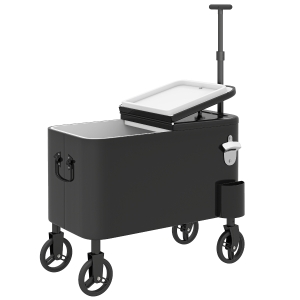 Outsunny Carrinho Frigorífico de 56L com Rodas Pega Ajustável Abre-garrafas Recolhedor de Tampas Dreno 75x35x120 cm Preto
