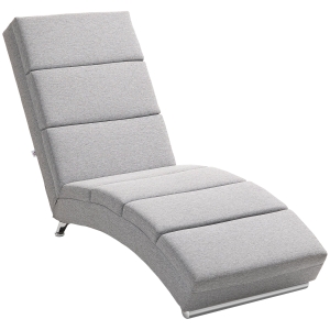 HOMCOM Chaise Longue Reclinabil cu Spate Înalt, Padding Gros și Picioare din Metal, Gri Deschis