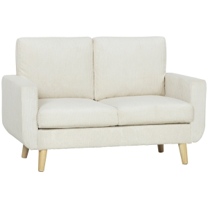 HOMCOM Sofá de 2 Lugares em Veludo 134 cm com Pés de Madeira Encosto Espesso Sofá Moderno para Sala Quarto Creme