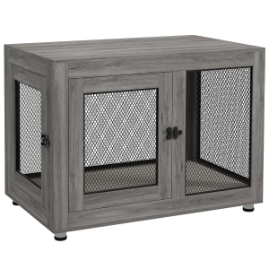 PawHut Hundebox, Welpenbox, mit Ablagefläche, wasserabweisendes Kissen, Stahlgitter, verstellbare Füße, 94x60x71,5 cm