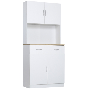 HOMCOM Küchenschrank 180 cm Hochschrank Küchenbuffet mit 2 Schränken Geschirrschrank Esszimmerschrank mit Schubladen Schrank Weiß 80 x 40 x 180 cm