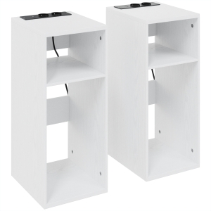 HOMCOM Conjunto de 2 Mesas de Apoio com Estação de Carregamento, 2 Tomadas, 2 Portas USB e 2 Espaços Abertos, Branco