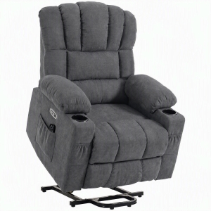 HOMCOM Elektrische opsta-fauteuil met massage & warmte, relaxfauteuil voor senioren, pocketvering, Grijs