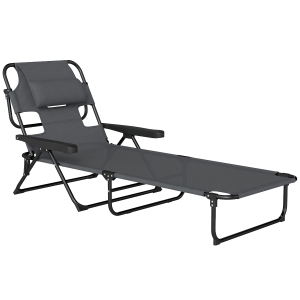 Outsunny Sonnenliege Gartenliegen Relaxliege, klappbar, wetterbeständig, 194 cm x 72 cm x 89 cm, Schwarz + Dunkelgrau