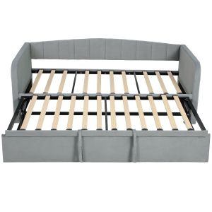 HOMCOM Lit Gigogne 90/180x190 cm, Canapé Lit Convertible 3 Places, Sommier à Lattes en Bois, Tête Rembourrée en Velours, Gris