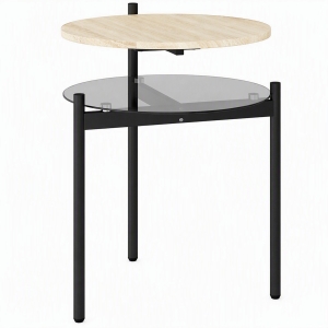 HOMCOM Runder Beistelltisch mit offener Glasablage für kleine Räume, Wohnzimmer, Schlafzimmer, 41,8 x 39,8 x 53,5 cm, Eiche