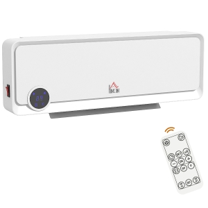 HOMCOM Wall Downflow Heater 2 Heat and Fan 1000W/2000W, Electric Space Heater with Timer Remote Oscillating, for Bedroom Home Office, White