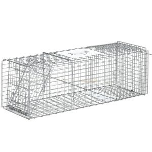 Outsunny Trampa para Animales Vivos Plegable 93x31x34,5 cm Jaula de Captura de Alambre con Puerta y Asa para Conejos Plata