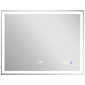HOMCOM Espelho de Banheiro LED Bluetooth 90x70 cm Interruptor Tátil Luz Regulável 3 Cores Anti-embaçamento Memória Prata