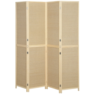 HOMCOM Biombo Interior em Bambu 4 Painéis 180x180cm, Separador de Ambiente Dobrável e Portátil, Estilo Boho, Madeira Natural