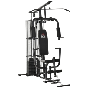 HOMCOM Máquina de Musculación con Estribo para Piernas Placas de Peso de 45 kg Carga Máx. 120 kg 150x110x210 cm Negro