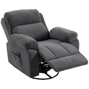 HOMCOM Poltrona Relax Poltrona de TV Giratória 360° Poltrona de Massagem com Aquecimento Massagem Acabamento Chenille Cinza Escuro
