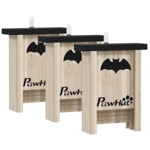 PawHut Set van 3 vleermuizenkasten, vleermuizenhuisjes voor tuinen, boomgaarden, boerderijen, eenvoudig op te hangen, 18 x 6 x 22,5 cm