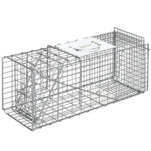 Outsunny Trampa para Animales Vivos Plegable 66x24x30,5 cm Jaula de Captura de Alambre con Puerta y Asa para Conejos Plata
