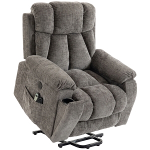 HOMCOM Relaxfauteuil met opstahulp, massage en warmte, seniorenfauteuil met brede diepe zitting en USB